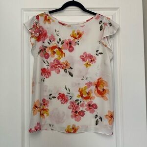 Loft Flutter Sleeve Mixed Media Top, Size Medium